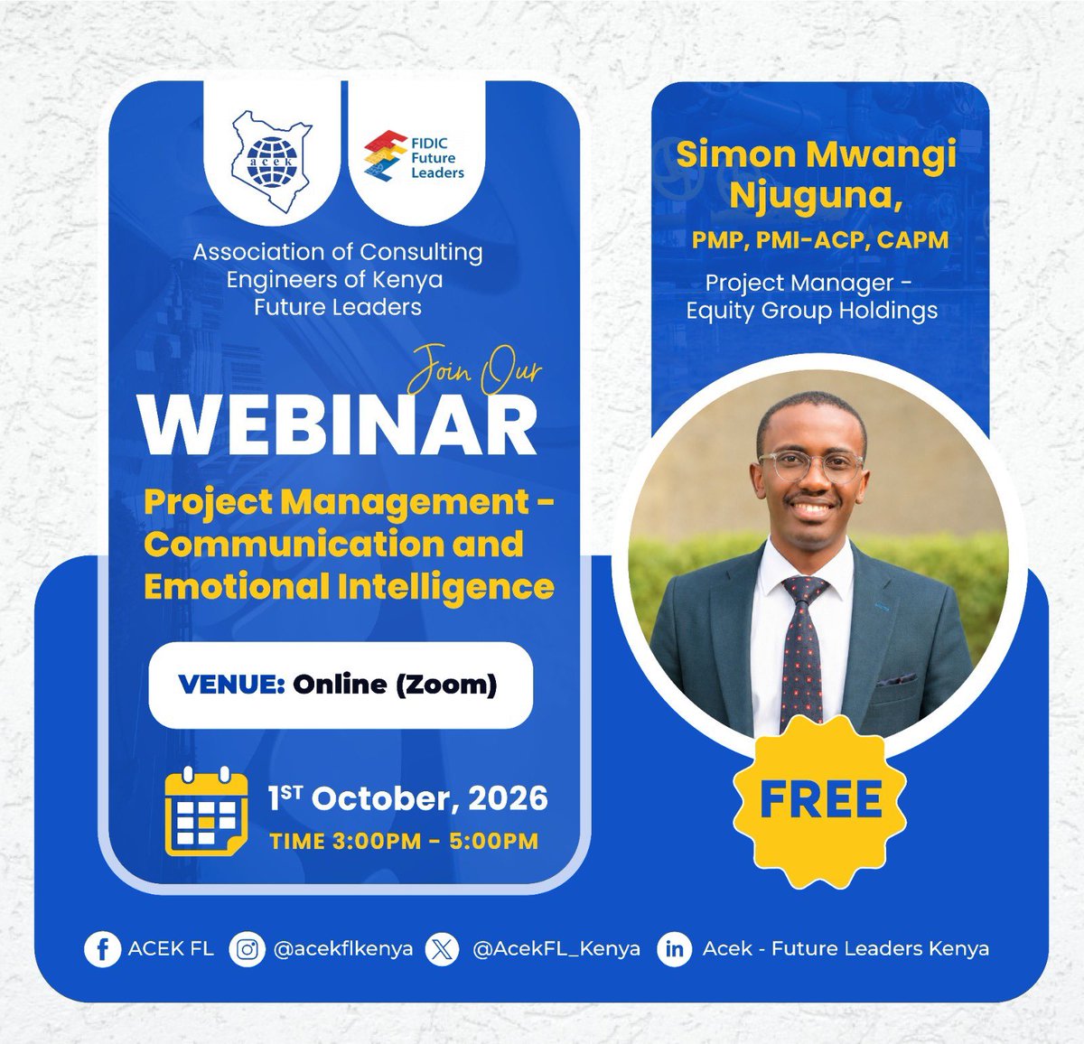 xysist's tweet photo. Join the ACEK Future Leaders webinar:

🎯 Project Management – Communication and Emotional Intelligence

This FREE , practical session will help engineers understand how to:

🗣️ Communicate more effectively with clients, consultants, contractors and teams
🤝 Build stronger professional relationships and manage difficult conversations
🧠 Use emotional intelligence to lead teams and navigate conflict
📊 Strengthen project management and leadership skills
🚀 Prepare for the transition from technical engineer to effective project leader

📅 1st October 2026
⏰ 3:00 PM – 5:00 PM
💻 Online – Zoom
🎟️ FREE

Register, attend, learn and grow.

Registration Link: https://t.co/wYaMUWxXRj…