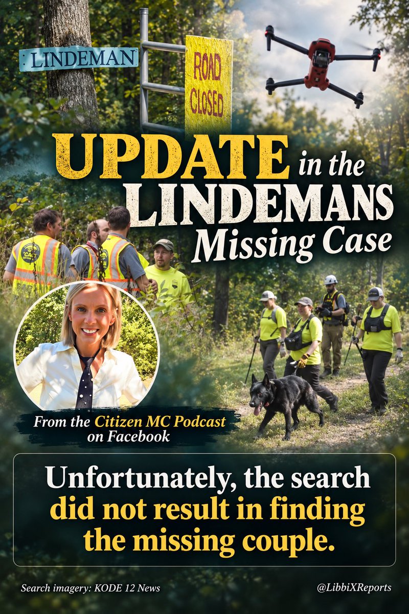 LibbiXReports's tweet photo. ‼️LINDEMAN UPDATE: it’s been confirmed tonight by ‘Citizen MC Podcast’ on @JLRINVESTIGATES that the search did not result in any findings.
Hopefully they will be out again tomorrow and pray the weather is good for the drone especially 🙏
#Missouri #Lindeman #MissingPersons https://t.co/BXPC5capyV