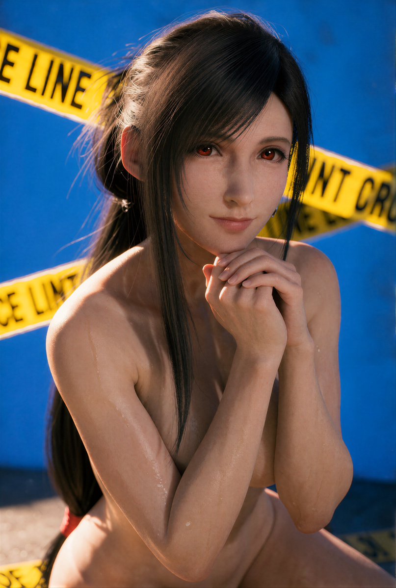 Adam3DXM's tweet photo. In front of the police line #tifa #TifaLockhart https://t.co/q2PLG0PSKo