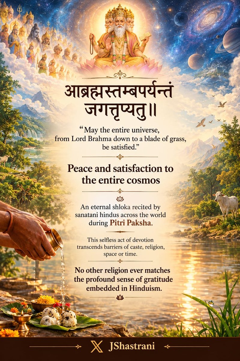 Shambhu_HJS's tweet photo. Pitru Paksha = Path to Ancestral Blessings! ✨

Behind every Hindu ritual, there is a profound Science. Our Hindu Dharma is Scientific!

Want to know the real reason behind our traditions?
Follow 👉 @HinduJagrutiOrg

#AncestralBlessings #HinduJagruti #HinduRashtra https://t.co/USG4Z3Uk5E