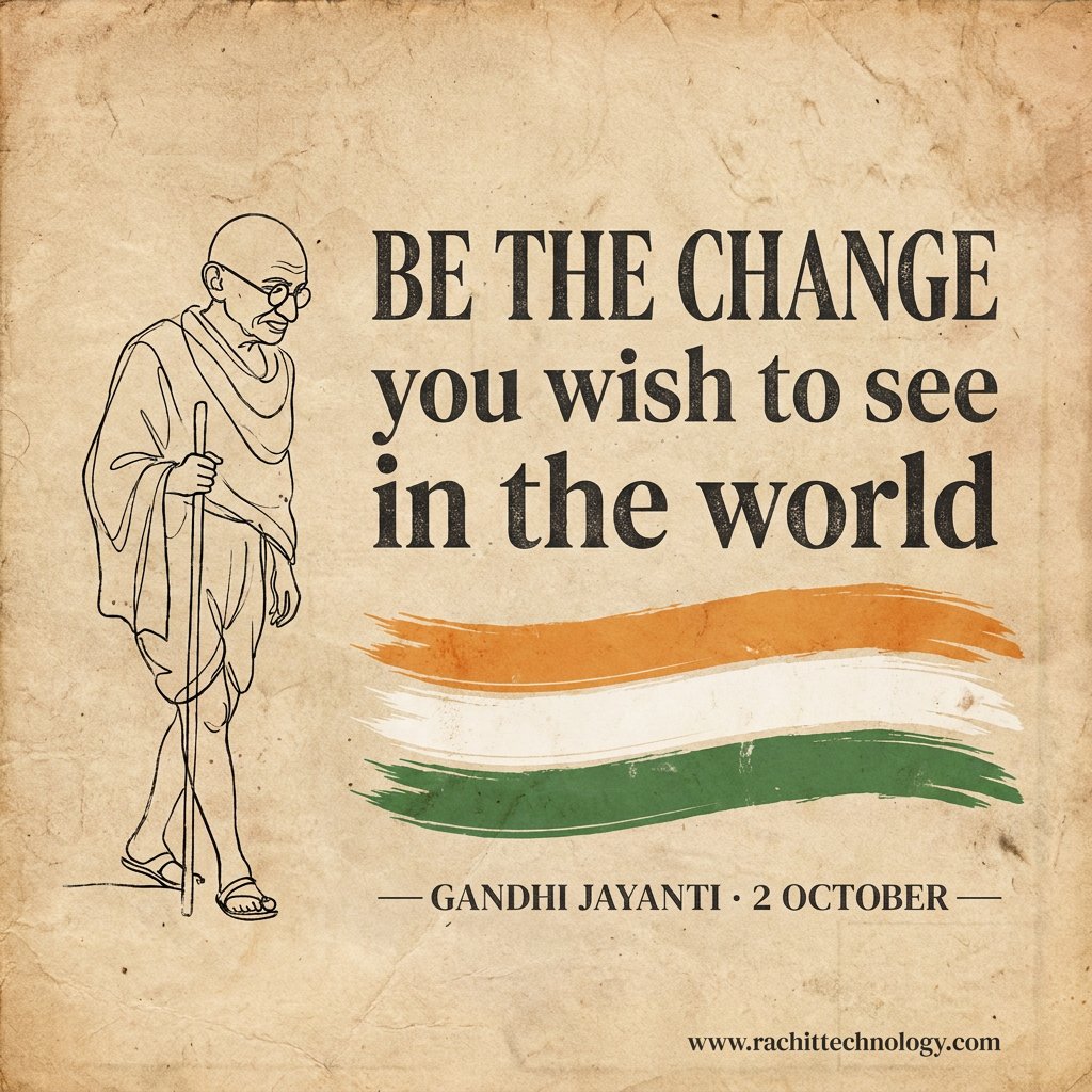 RachitTech's tweet photo. Be the change you wish to see in the world. 🌿

Remembering the values of peace, truth, and compassion on Gandhi Jayanti.

#GandhiJayanti #BeTheChange #2October #AI https://t.co/YvYV8X2Y0Y