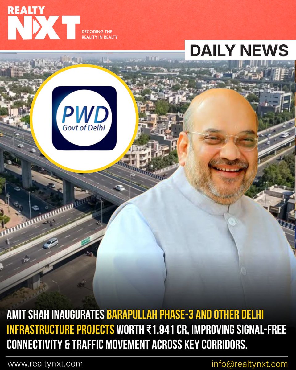 RealtyNXT's tweet photo. #NewsUpdate | Barapullah Phase-3 Opens With ₹1,941 Crore Delhi Infrastructure Push.

[Barapullah Phase-3, Barapullah elevated corridor, Amit Shah, Delhi infrastructure, ₹1,941 crore projects]

#RealtyNXT #Barapullah #DelhiInfrastructure #Delhi #AmitShah https://t.co/hMOyK3Eftg
