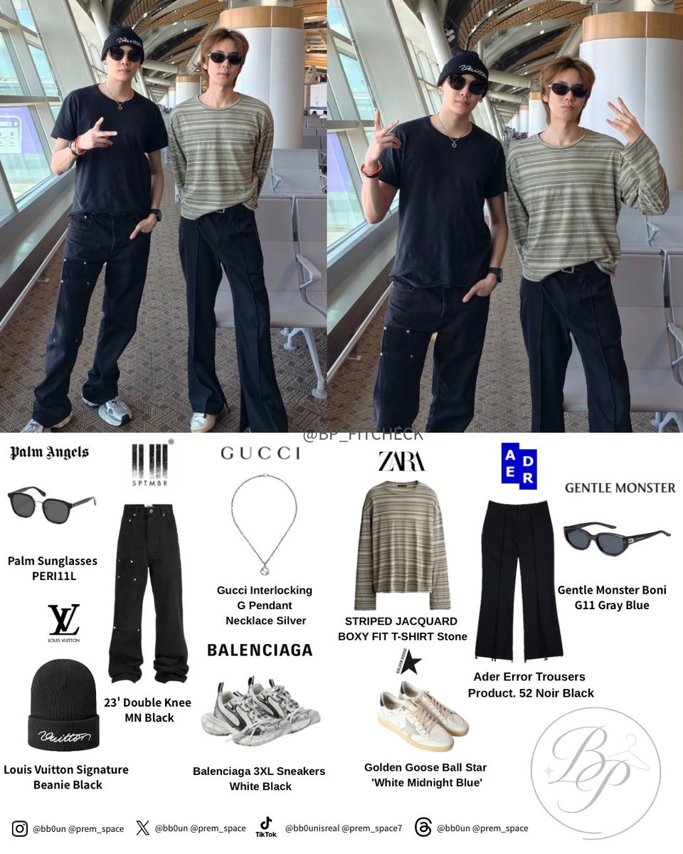 BP_FITCHEK's tweet photo. ⟡₊˚⊹✦260930 | BOUNPREMxFANDAY37INPARIS
 
Bonjour Paris❤️🩵🥦🇫🇷🥖✨

๑BOUN 
🕶️ *Palm Angels
👖 *SPTMBR
👟 @actu_Balenciaga 
💎 @gucci 

๑PREM
🕶️ @_GentleMonster_ 
👕 @ZARA 
👖 @_adererror 
👟 *Golden Goose

#GMMTVFANDAY37INPARIS
#BOUNPREMxFANDAY37INPARIS
#BPFitCheck https://t.co/ka1dug2sUf