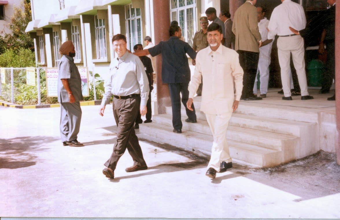 ncbn's tweet photo. Pleasantly surprised to see this iconic photograph in @bsindia today, as part of a wonderful piece chronicling 35 years of Hyderabad’s transformation. In 1997, I had the opportunity to make a presentation to Bill Gates on why Microsoft should choose Hyderabad. That meeting eventually led to Microsoft setting up its first development centre outside the United States in Hyderabad. 

The rest, as they say, is history. Hyderabad’s journey is a reminder that transformative change begins with a bold vision, backed by persistence and policy consistency over decades. I’m enclosing more pictures from the archive here - 

https://t.co/A0TtDx9nww 

@BillGates 
@Microsoft