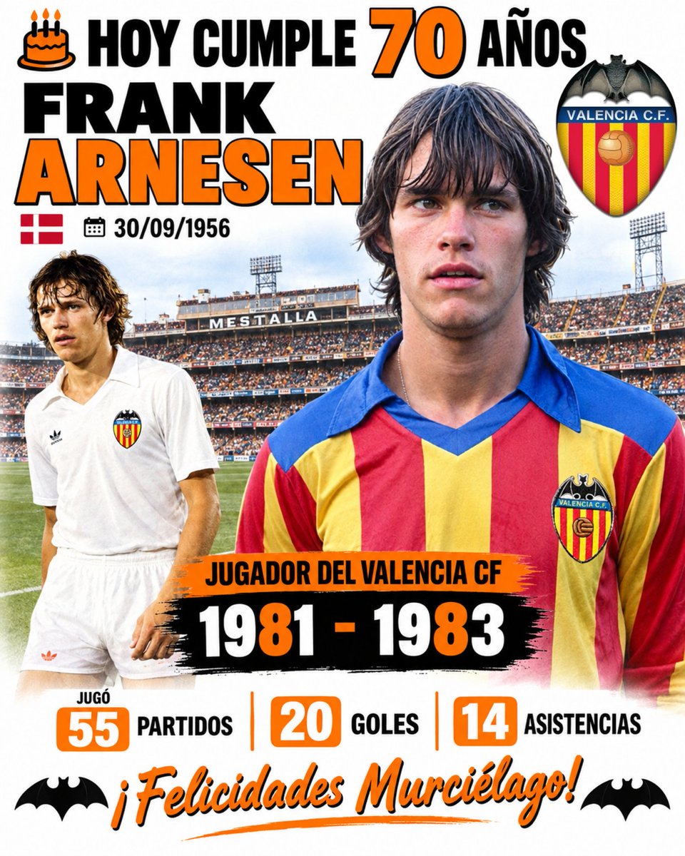 CorBlanquinegr3's tweet photo. 🎂 #Hoy cumple 7️⃣0️⃣ años 🇩🇰 Frank #Arnesen jugador del Valencia CF desde 1️⃣9️⃣8️⃣1️⃣ hasta 1️⃣9️⃣8️⃣3️⃣.
Jugó 5️⃣5️⃣ partidos, marcó 2️⃣0️⃣ goles y dio 1️⃣4️⃣ asistencias.
¡¡ Felicidades #Frank!!
✨🎈🎉🎁🍾✨🎈🎉🎁🍾✨ https://t.co/145nFLVQIh