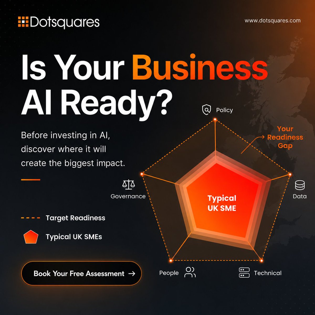 dotsquares's tweet photo. AI isn't a destination. It's a readiness journey.

Before implementing AI solutions, businesses need clarity on where they stand today and what needs to improve tomorrow.

At Dotsquares, our FREE AI Readiness Assessment evaluates your organisation across key business and technology pillars, helping you:
• Identify readiness gaps
• Prioritise AI opportunities
• Reduce implementation risks
• Build a practical AI roadmap

Ready to unlock AI with confidence?

Get in touch to schedule your assessment.
https://t.co/ONTpNLM3tW

#ArtificialIntelligence #AIReadiness #DigitalTransformation #BusinessStrategy #Innovation #EnterpriseTechnology #Dotsquares