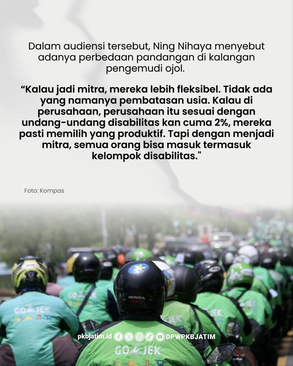dpwpkbjatim_'s tweet photo. Status ojol kembali menjadi sorotan dalam pembahasan RUU Ketenagakerjaan.
Komisi IX DPR RI menyoroti status kemitraan pengemudi ojol serta perlindungan dan kepastian bagi para driver.
#PKB #Pkbjatim #dpwpkbjatim #gusmuhaimin #cakimin https://t.co/dv8Gswcyp9