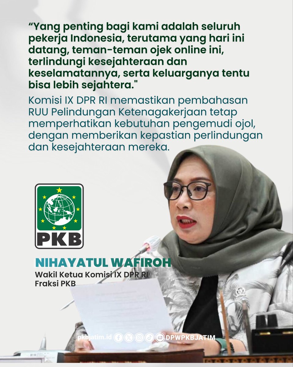 dpwpkbjatim_'s tweet photo. Status ojol kembali menjadi sorotan dalam pembahasan RUU Ketenagakerjaan.
Komisi IX DPR RI menyoroti status kemitraan pengemudi ojol serta perlindungan dan kepastian bagi para driver.
#PKB #Pkbjatim #dpwpkbjatim #gusmuhaimin #cakimin https://t.co/dv8Gswcyp9