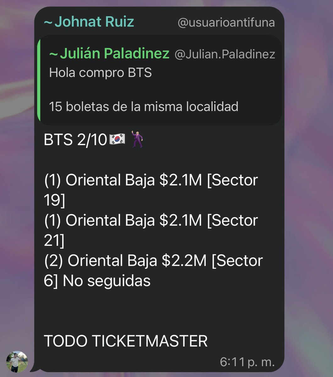 lisxoxofn's tweet photo. @PoseyxObrien_ nena, ayúdame a compartir información para quemar a estos manes que son unos flojos y se lucran de esta manera, abusan con el precio de reventa https://t.co/IKkIa4xMrh