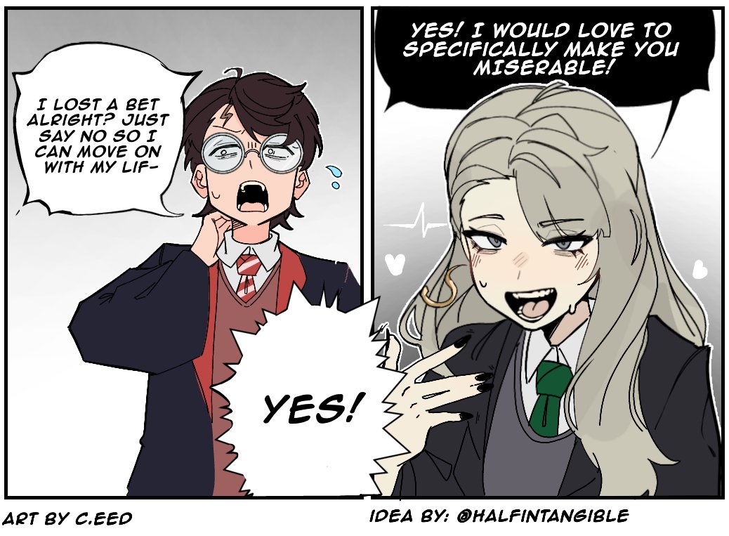 custardseeks's tweet photo. Fem draco gets asked out to go to the ball. 2/2

idea by: @HalfTangible 
art by: me (@custardseeks ) https://t.co/v5h9yrcPzp