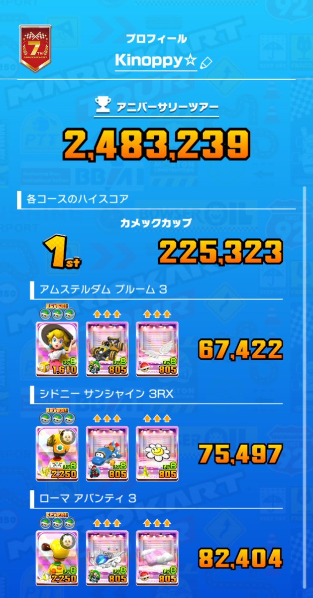 Jnm723's tweet photo. アニバーサリーツアー🎉
最後の結果報告は、1位⭐
じゃあね、マリオカートツアー💫

#マリオカートツアー https://t.co/UWwprV86XW