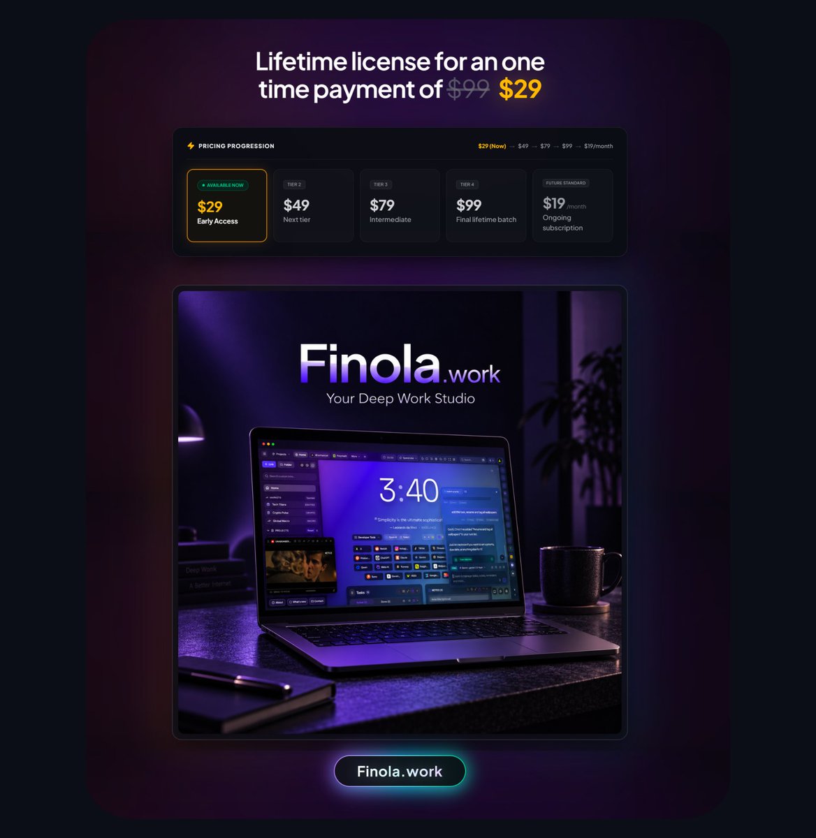 fintasticapps's tweet photo. https://t.co/DWyYl7i87G - The best productivity app for desktop 

Ambient themes that boost focus, helps you be in flow and get meaningful work done

No download, no CC needed. https://t.co/lNktkGcRTB