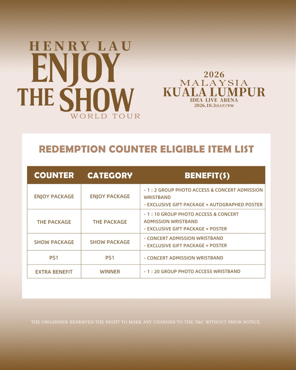 imemalaysia's tweet photo. 𝗛𝗘𝗡𝗥𝗬 𝗟𝗔𝗨 𝟮𝟬𝟮𝟲 “𝗘𝗡𝗝𝗢𝗬 𝗧𝗛𝗘 𝗦𝗛𝗢𝗪” 𝗪𝗢𝗥𝗟𝗗 𝗧𝗢𝗨𝗥 𝗜𝗡 𝗞𝗨𝗔𝗟𝗔 𝗟𝗨𝗠𝗣𝗨𝗥

Before the music starts, let’s get you concert-ready!⏰✨
Take a moment to check out the CONCERT AGENDA for all the key timings. Give it a quick read, plan your schedule ahead, and leave the rest to us. The only thing left for you to focus on is having the ultimate time with Henry Lau!🎻

Comment below and let us know: Which song is #1 on your wish list?👇🎵

#HENRYLAU 
#ENJOYTHESHOWTOUR
#HENRYLAUinMY #KUALALUMPUR
#刘宪华华丽宪场世界巡回演唱会
#刘宪华华丽宪场世界巡回演唱会吉隆坡站