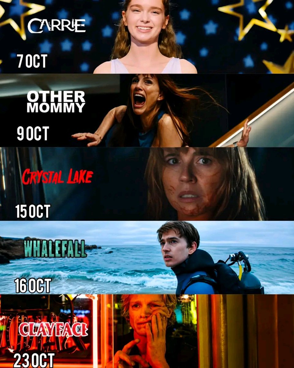 Goldenstories2's tweet photo. October is coming and the horror genre is bringing the nightmares with it. 

The month is packed with major releases, delivering supernatural terror, chilling mysteries, terrifying creatures, and dark stories that could make this one unforgettable spooky season.

• CARRIE — October 7
• OTHER MOMMY — October 9
• CRYSTAL LAKE — October 15
• WHALEFALL — October 16
• CLAYFACE — October 23

The scares are only getting started.

Which October horror release are you counting down to the most?