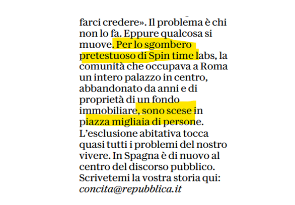 gspazianitesta's tweet photo. Gentile @concitadeg, lo sgombero di Spin Time che definisce "pretestuoso" è stato motivato da parte dell'autorità giudiziaria con ragioni di sicurezza. 
In ogni caso, si trattava di un immobile illegalmente occupato da 13 (tredici) anni la cui mancata liberazione - oltre a confliggere con la legalità - era stata addebitata ai contribuenti italiani con 21 milioni di euro una tantum e 207mila ogni mese.