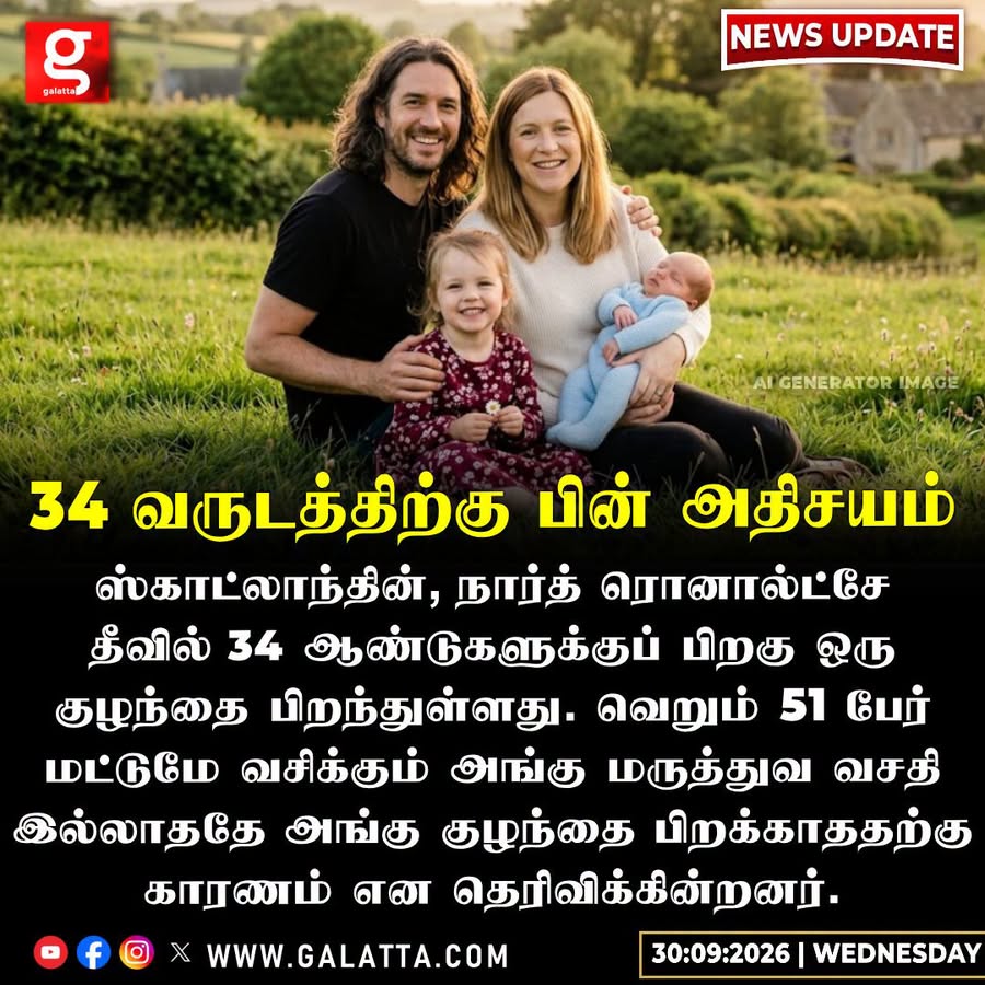 galattadotcom's tweet photo. நார்த் ரொனால்ட்சே தீவில் 34 ஆண்டுகளுக்குப் பிறகு பிறந்த முதல் குழந்தை..
#Scotland #North #babyborn #Galatta https://t.co/B03Bk6SsCf
