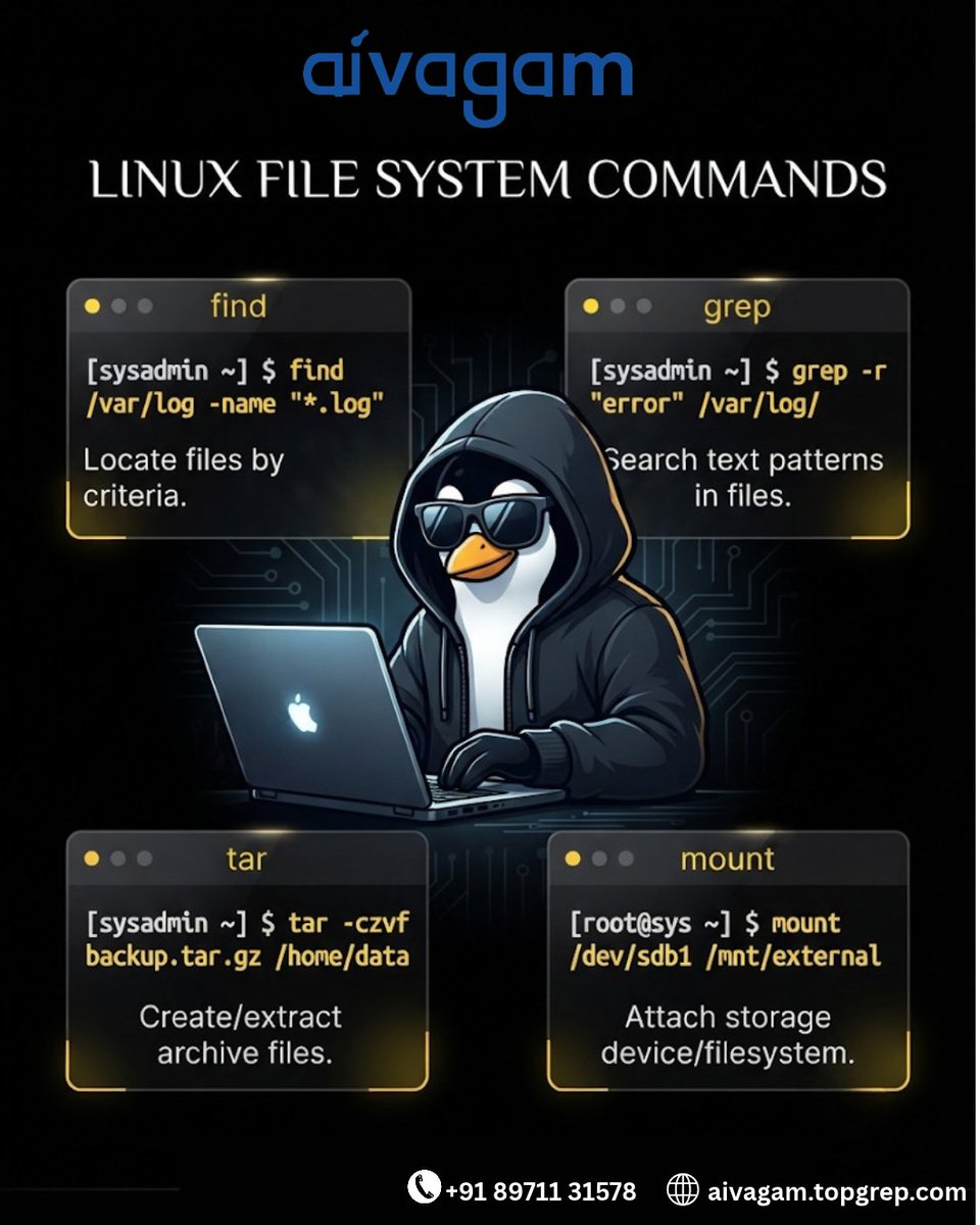 TopGrep's tweet photo. ind, grep, tar और mount जैसे essential file और system commands को explore करें, confidence build करें, tasks automate करें और अपनी skills को sharpen करें।

अभी शुरू करें: https://t.co/2TBLVwXp4N

#script #linuxlearning #linux #techskills https://t.co/eY3h1tLSIs
