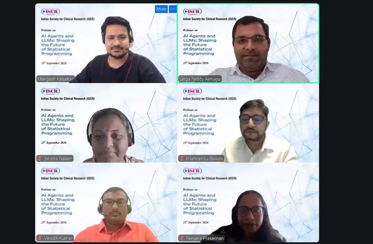 iscrindia's tweet photo. 📝 ISCR Webinar: AI Agents and LLMs Shaping Statistical Programming

Krishnendu Biswas &amp; Mangesh Kalsekar covered AI agents vs. Agentic AI &amp; GxP-responsible validation. Vinodh Kumar demoed a live SAS-to-R AI agent fixing its own errors. https://t.co/1Llwf7E6Lp