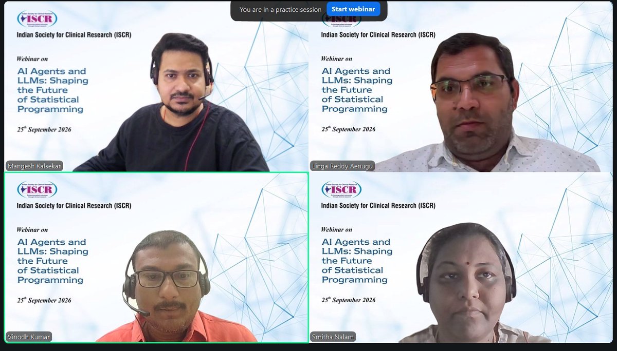 iscrindia's tweet photo. 📝 ISCR Webinar: AI Agents and LLMs Shaping Statistical Programming

Krishnendu Biswas &amp; Mangesh Kalsekar covered AI agents vs. Agentic AI &amp; GxP-responsible validation. Vinodh Kumar demoed a live SAS-to-R AI agent fixing its own errors. https://t.co/1Llwf7E6Lp