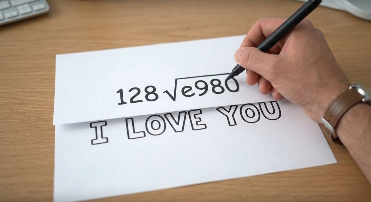 _VamsyKrishna's tweet photo. 128√e980 🤯🔥
At first it looks like a tough math equation, but when you hide the top half... it spells the ultimate secret! 📝❤️ #MathLove #Illusion #ILoveYou #HiddenMessage https://t.co/jNhaoML165