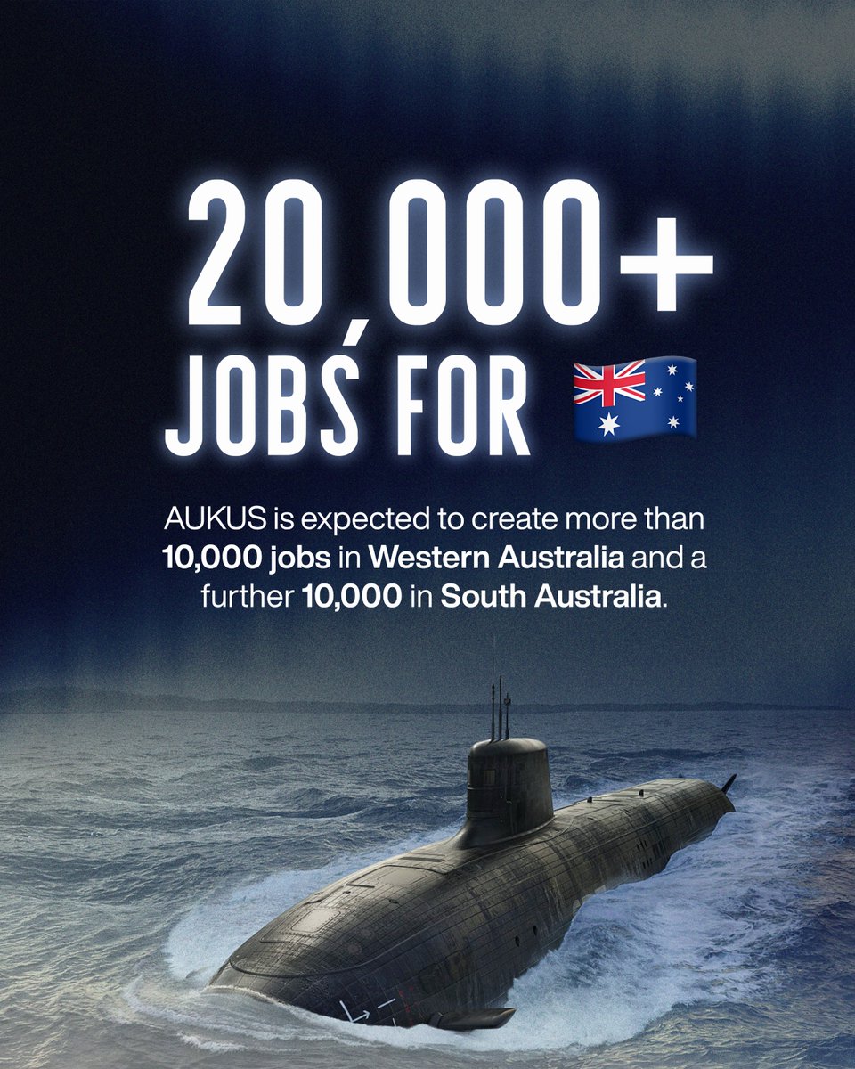 ukinaustralia's tweet photo. Five years on, AUKUS is delivering through stronger industry partnerships, workforce development and closer UK-Australia-US cooperation. The next chapter starts now. 🇬🇧🤝🇦🇺🤝🇺🇸 https://t.co/CAM9oZssw3