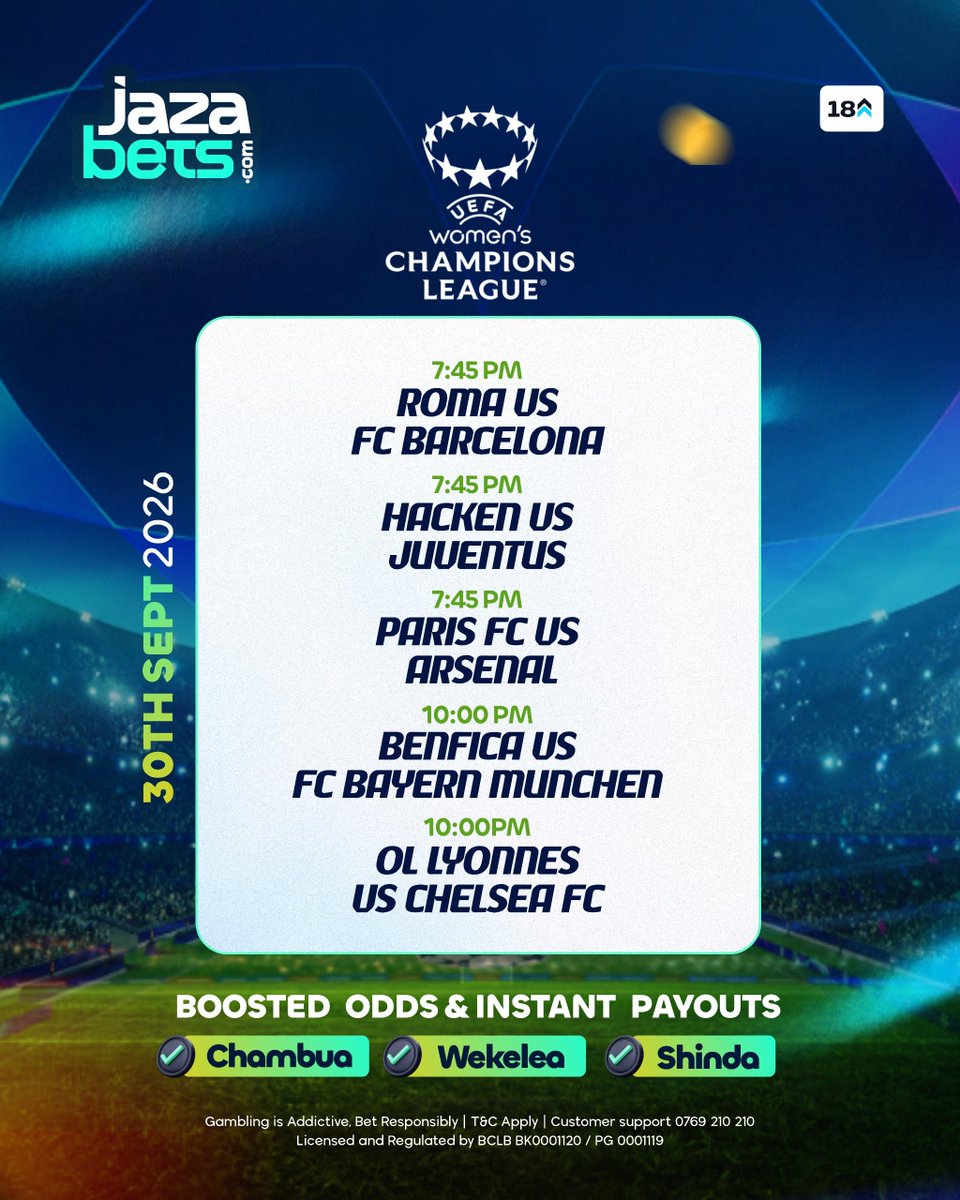 jazabets's tweet photo. Wasee wasee, msipitwe na mechi kali za leo!
Start analyzing early and get your bet slip ready before kickoff. Enjoy boosted odds, instant deposits, and smooth withdrawals.
Win Big 📲 https://t.co/vImpVdLiU1
#Jazabets #TopGames #BoostedOdds https://t.co/YXlVedIURG