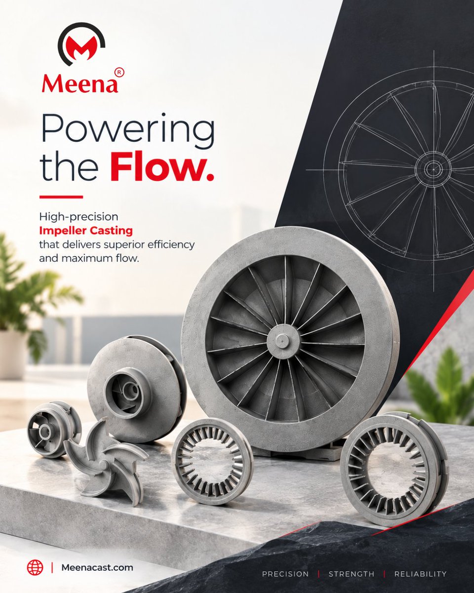 meenacast's tweet photo. Powering the Flow.
High-precision Impeller Casting that delivers superior efficiency and maximum flow.

PRECISION I STRENGTH | RELIABILITY
https://t.co/cOd7c6Vlxb
#MeenaCast #InvestmentCasting #InvestmentCastingManufacture #InvestmentCastingInIndia #ImpellerCasting #Impeller https://t.co/LiRdMl9yu8
