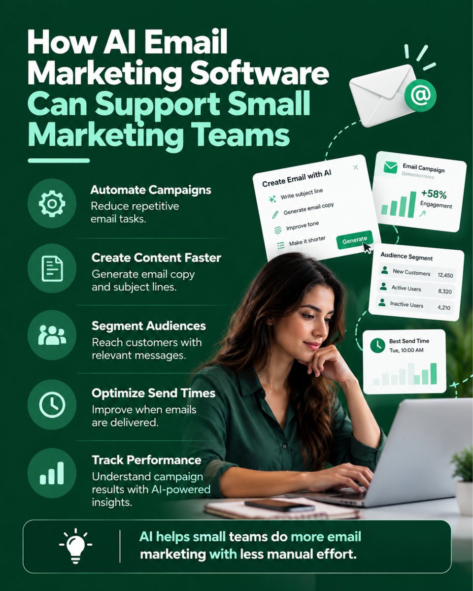 SoftAdviserAI's tweet photo. AI-powered email marketing helps small teams automate campaigns, create content faster, and reach the right audience at the right time. ✉️🤖

https://t.co/oMATbr6KMH

#AIEmailMarketing #EmailMarketing #MarketingAI #MarTech #MarketingAutomation https://t.co/8UsStKhpj7