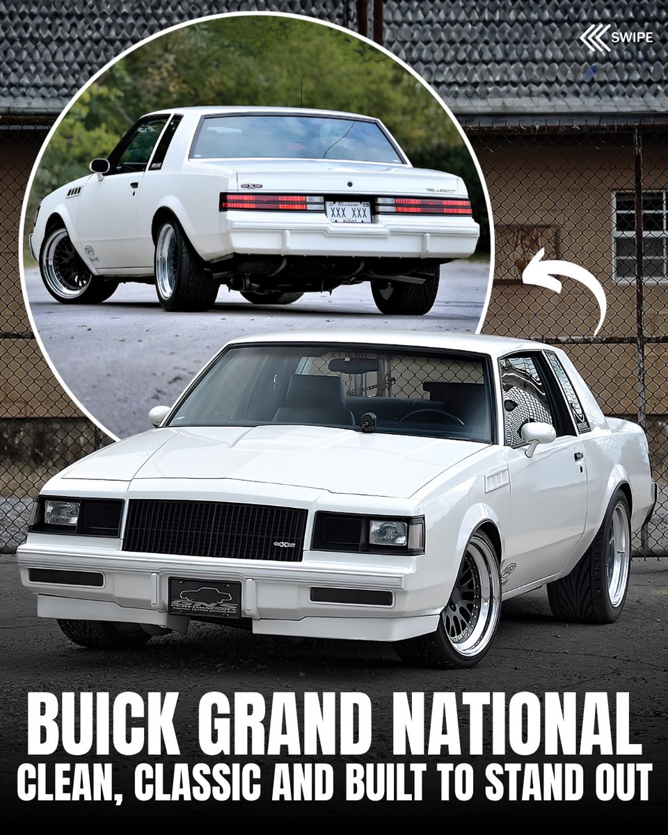 Principiantes_'s tweet photo. BUICK GRAND NATIONAL — OLD-SCHOOL ATTITUDE, MODERN CONTROL

This Buick Grand National keeps its iconic G-body character while gaining Detroit Speed coilovers, revised control arms and a Swivel-Link rear setup. Classic proportions, turbo heritage https://t.co/7PgEyTniK7