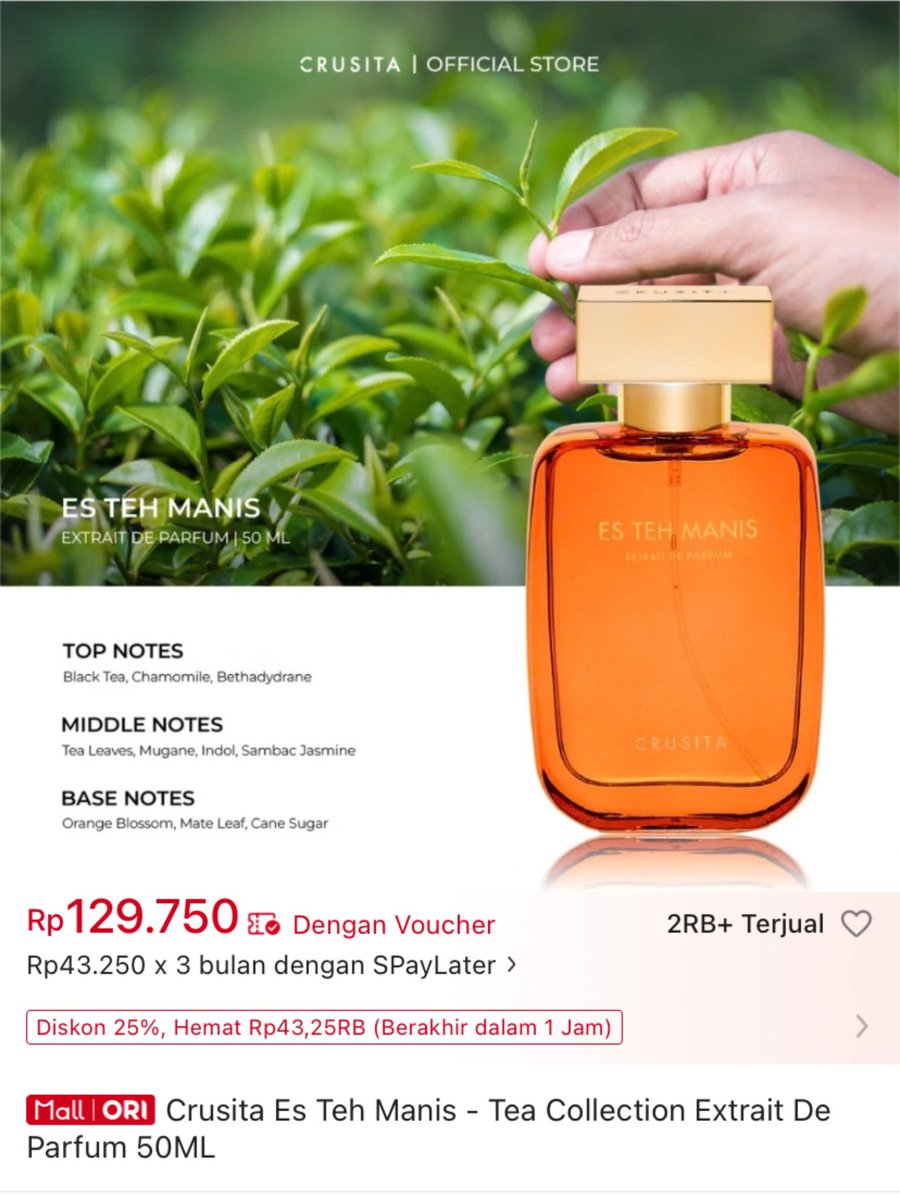 Oldschools_'s tweet photo. Parfum yg keliatan di meja Lia (@AU_LiaJKT48) saat backstage JKT48 ALL IN TOUR 2025 di Semarang 👀

Dari bentuk botol oranye segiempat + Tutup Gold ini jelas : Crusita - Es Teh Manis, 50ml

Aroma teh hitam segar &amp; manis ringan, ada nuansa floral halus  💭✨

#Os48 #LiaJKT48 https://t.co/XooRf4EjEr