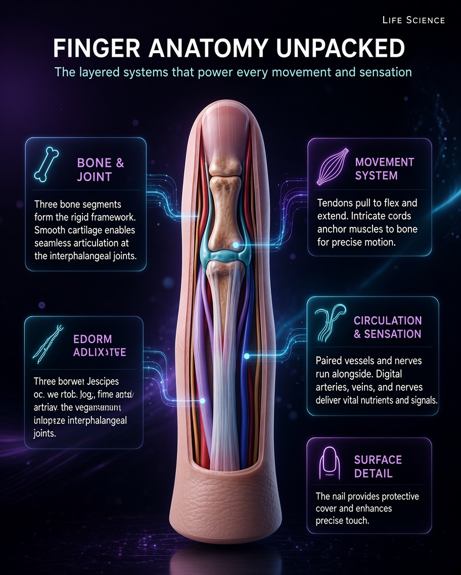 LifeScience_X's tweet photo. Three bones, tendons, blood vessels and nerves, all squeezed into something as small as a fingertip.

Finger anatomy, unpacked. https://t.co/z8L1Tf5QJe