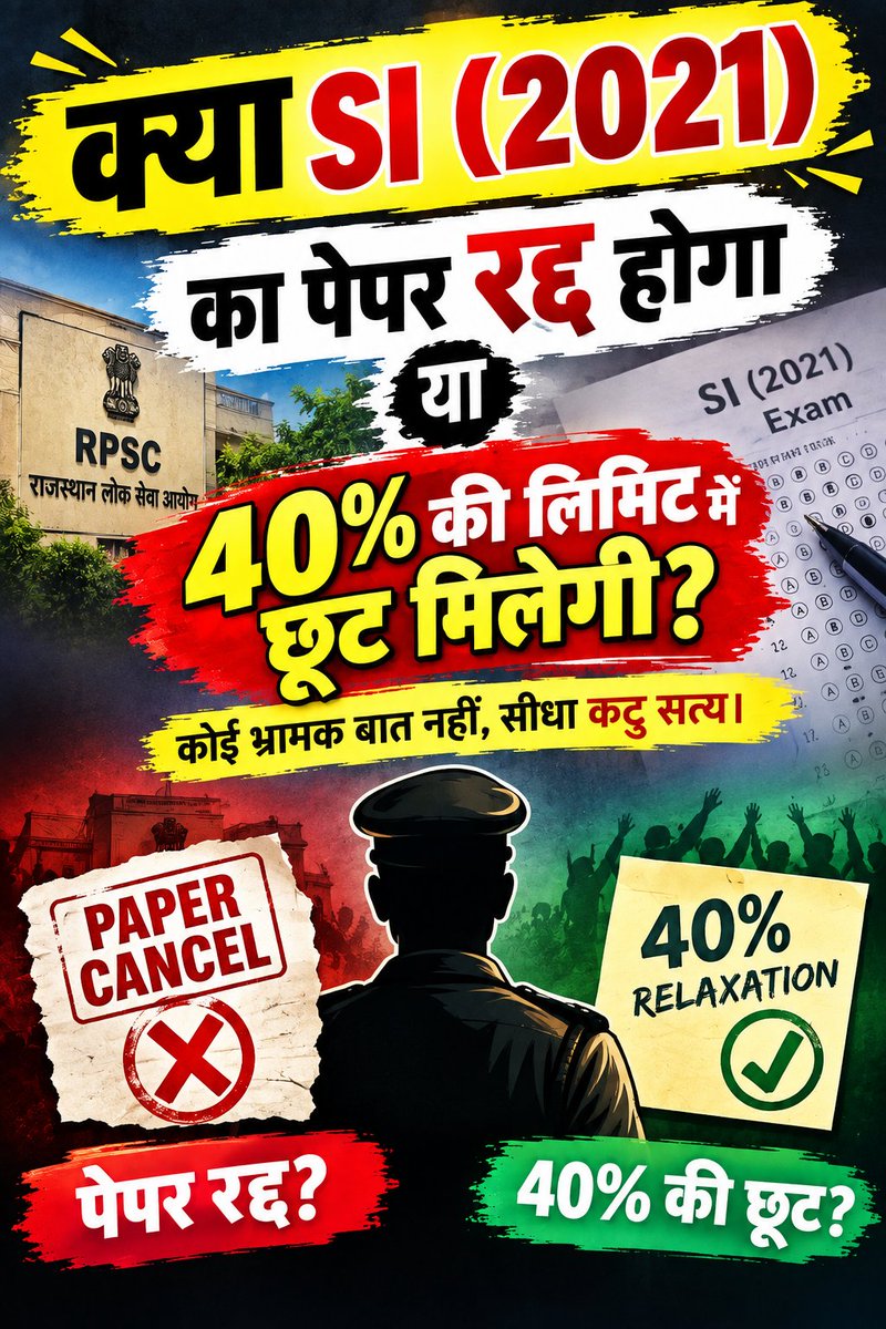 subhamsharmasos's tweet photo. 🚨 कोई भ्रामक बात नहीं, सीधा कटु सत्य: क्या SI (2021) का पेपर रद्द होगा या 40% की लिमिट में छूट मिलेगी? 🚨

सोशल मीडिया और धरना स्थलों पर फैलाई जा रही अफवाहों से परे, आइए तथ्यों और कानून की बात करते हैं:

पॉइंट 1: क्या 40% न्यूनतम उत्तीर्णांक में कोई छूट मिलेगी?
👉 जवाब: बिल्कुल नहीं। ❌
ठोस कारण (कानूनी तथ्य):
परीक्षा प्रक्रिया के बीच में नियमों को बदलना पूरी तरह से अवैध है। यह सिर्फ सुप्रीम कोर्ट का नहीं, बल्कि सुप्रीम कोर्ट की 'संविधान पीठ' (Constitution Bench) का ऐतिहासिक फैसला है:
> "तेज प्रकाश पाठक और अन्य बनाम राजस्थान उच्च न्यायालय" मामले में सर्वोच्च न्यायालय ने 'खेल के नियम' (Rules of the Game) के सिद्धांत को दृढ़ता से लागू किया है। कोर्ट का स्पष्ट आदेश है कि किसी भी सार्वजनिक भर्ती प्रक्रिया में एक बार चयन प्रक्रिया शुरू हो जाने के बाद, वैधानिक मानदंडों, पात्रता शर्तों या मापदंडों को बीच में या पूर्वव्यापी रूप से नहीं बदला जा सकता।

पॉइंट 2: क्या पेपर-2 (GK) रद्द होगा?
(विरोधियों का आधार: पेपर बेतुका/कठिन था, आउट ऑफ सिलेबस था, या सीटें खाली रह जाएंगी)
👉 जवाब: नहीं। ❌
ठोस कारण (ऐतिहासिक एवं तार्किक तथ्य):

ऐतिहासिक नज़ीर: भारत के न्यायिक इतिहास में 'पेपर कठिन होने' के आधार पर कभी कोई परीक्षा रद्द नहीं हुई।

(i). UPSC Prelims 2023 (CSAT विवाद): CSAT पेपर में गणित के प्रश्न IIT-JEE और CAT (IIM) स्तर के पूछे गए थे। भारी विरोध के बावजूद दिल्ली हाईकोर्ट ने याचिका खारिज करते हुए स्पष्ट कहा— "परीक्षा के कठिनाई स्तर और सिलेबस की समीक्षा करना न्यायालय का काम नहीं है।" न परीक्षा रद्द हुई, न कोई ग्रेस मार्क्स मिले।
(ii). CLAT 2015 & 2018: छात्रों ने सुप्रीम कोर्ट में गुहार लगाई कि पेपर पूरी तरह 'आउट ऑफ सिलेबस' और अप्रत्याशित (Unpredictable) रूप से कठिन था। माननीय सर्वोच्च न्यायालय ने हस्तक्षेप से साफ इनकार करते हुए री-एग्जाम की मांग खारिज कर दी। सुप्रीम कोर्ट ने कहा कि प्रतियोगी परीक्षाओं में 'सरप्राइज एलिमेंट' (Surprise Element) होना एक सामान्य प्रक्रिया है ताकि सर्वश्रेष्ठ छात्रों को छांटा जा सके। केवल पेपर कठिन होने के आधार पर परीक्षा रद्द नहीं की जा सकती।

'लेवल प्लेइंग फील्ड' का कड़वा सच:
यह तर्क दिया जा रहा है कि पेपर 2021 के स्तर का नहीं था। सच्चाई यह है कि परीक्षा में बैठने वाले सभी अभ्यर्थी 2021 बैच के ही थे। अगर इस पेपर में किसी अन्य वर्ष (जैसे 2024 या 2025) के छात्रों की भागीदारी होती, तो यह तर्क वैध होता।

निष्कर्ष (जागो छात्रों):
यह एकदम कटु सत्य है। इसे स्वीकार करना या न करना आपके मनोभावों पर निर्भर करता है। लेकिन क्षणिक आवेश में आकर, अपनी राजनीति चमकाने वाले फर्जी नेताओं व स्वार्थी लोगों के बहकावे में आकर कोई भी ऐसा गैर-कानूनी कदम मत उठा लेना, जो आपका पूरा भविष्य ही खराब कर दे। 
@RPSC1 @RajGovOfficial @RajCMO @BhajanlalBjp @Bhajanlalofc @thekesari @Yogsa_Ratangarh 

#RPSC_का_पुनर्गठन_करो 
#si_भर्ती_2021_रद्द_करो 
#siexam2021
#SI_भर्ती_21_reexam_फिर_से_हो
