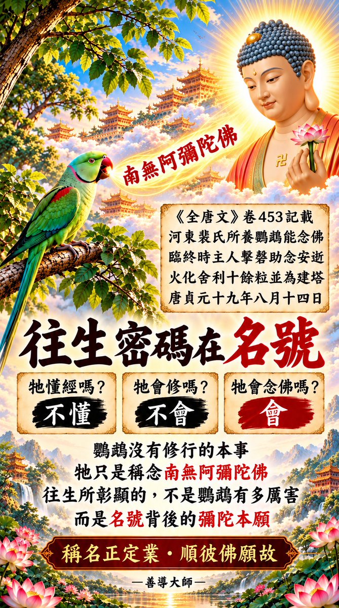 sdnftsdnftsdnft's tweet photo. 《念佛為何會有功德》
 稱念「南無阿彌陀佛」是把祂因地修行、成佛果德、與救度眾生的本願，都攝入在名號之中；歸納以下：
1. 「名號具足萬德」：所以稱為「萬德洪名」。
2. 「稱名順佛本願」：念佛往生是順彼佛願。
3. 「念佛攝取不捨」：《觀經》說念佛是接受佛力救度（彼佛心光常照是人攝護不捨；總不論照攝余雜業行者。）
4. 「消業增福」：《觀經》下品下生說，念佛能除八十億劫生死之罪。
5. 「凡夫也能行持」：不要求先斷煩惱、證禪定才有資格念佛；眾生皆能開口稱念。
6. 「現生安心，命終往生」：念佛不只求眼前平安福報，往生淨土還能出離生死。
 簡單說：佛號是佛修成的功德，濃縮成為一句「南無阿彌陀佛」，更不因為「我念得多厲害」才使佛號有力量；而是佛號本來就是佛力成就的果德。而且佛號是眾生唯一能跟阿彌陀佛連結的橋梁；念佛是無為法，是貨真價實的真實功德；諸行多是有為法，阿彌陀佛的照護可沒有掛保證喔！