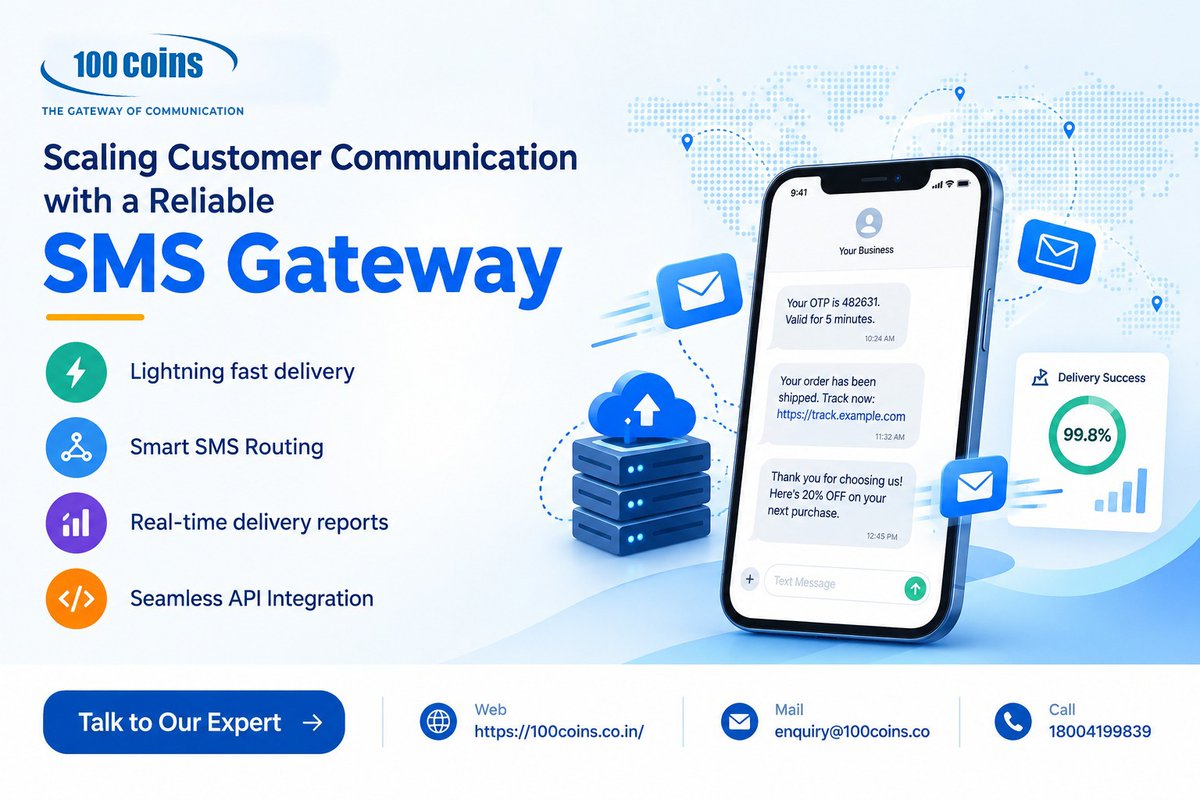AditekSystemsPL's tweet photo. Scaling Customer Communication with a Reliable SMS Gateway 

· Lightning fast Delivery
· Real-time Delivery Reports
· Seamless API Integration

Free Demo
Call–18004199839 or mail- enquiry@100coins.co
#AncestralBlessings #100Coins #ASPL #SMSGateway #SMSAPI #DLT #TRAI #BulkSMS #CTO https://t.co/nNGk2EwXVy