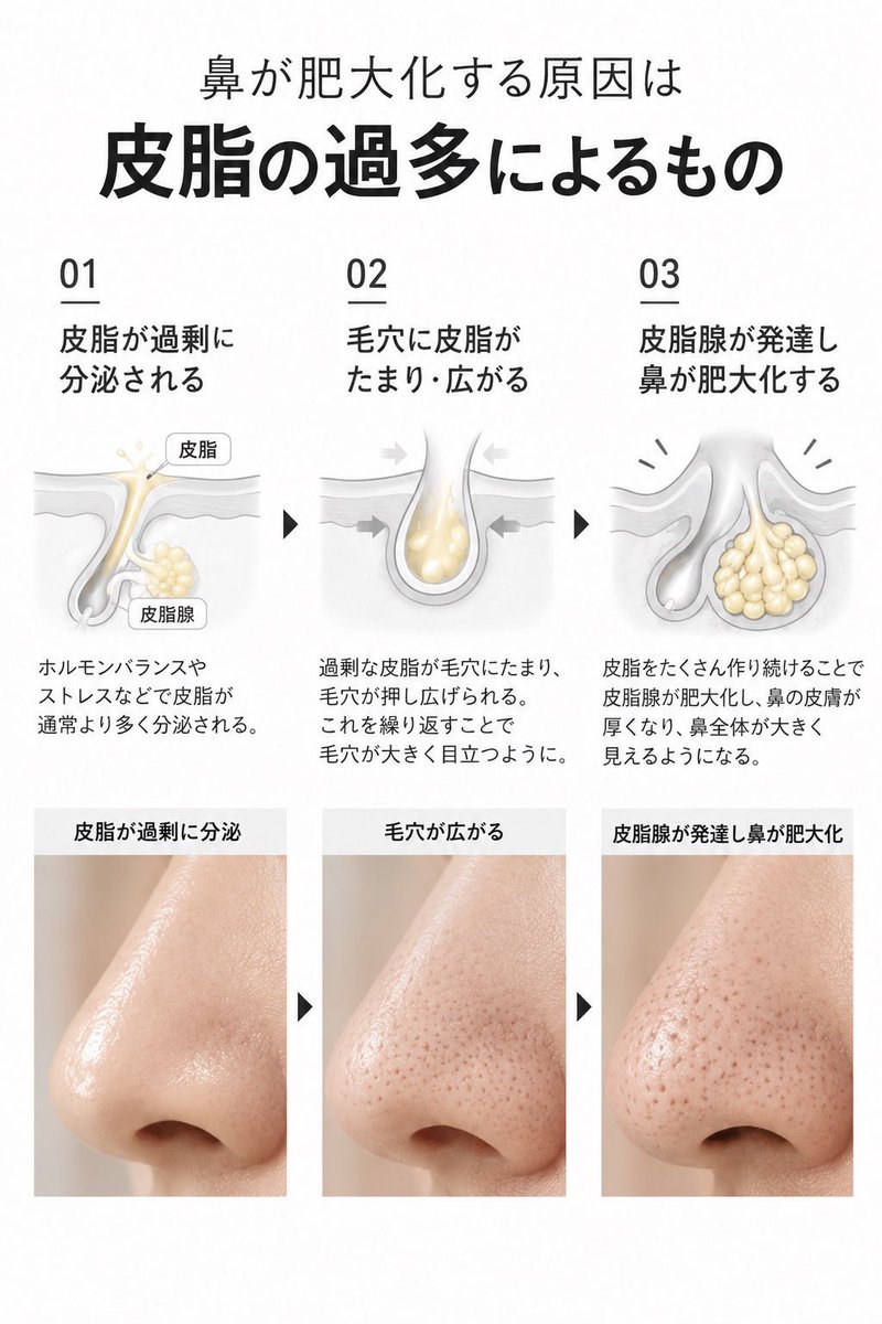 sokukago's tweet photo. 鼻の肥大化は皮脂が溜まるから。アゼライン酸ぶっかけとけばいいんだって https://t.co/KtxoDI15Im