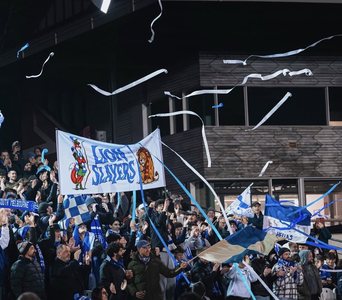 sutherlandexp's tweet photo. South Melbourne Hellas fans, we have a few ideas for the Cup Final. If you’re interested in supporting us, shoot me a DM here and I will share something. Thanks to those who have reached our already 🎺⚪️🔵 (please like or RT to great vis) https://t.co/EKonWeqxV0