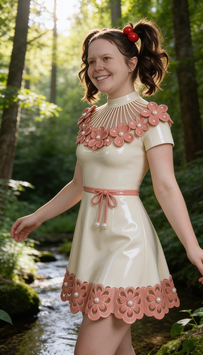 Lizzy1262629's tweet photo. Me in the cream PVC dress with pink flower appliqués and cherry buns — first on a mossy rock by the stream, then at the birthday table with cake and balloons.
Part 1
#FlowerPVC #CherryBuns #ForestStream #BirthdayShoot #SameDressTwoLooks #FetishFashion #NSFW #PearlDetails https://t.co/fJG3zwUCHJ