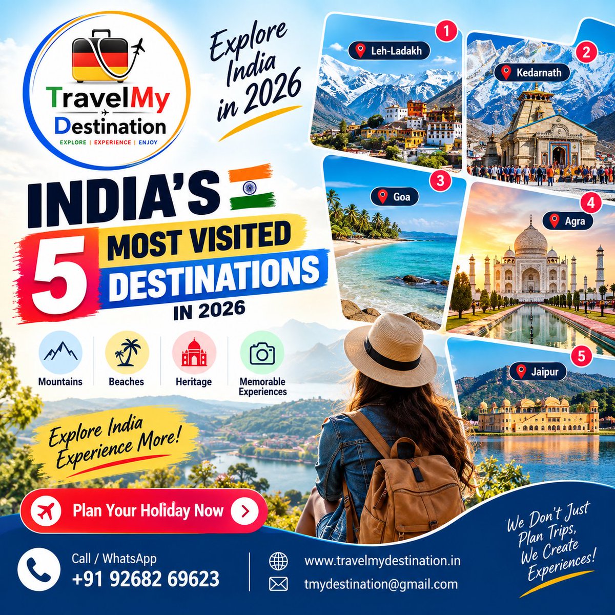 TMydestination's tweet photo. 🇮🇳 INDIA’S TOP 5 RELIGIOUS SITES 🙏

📲 Call / WhatsApp: +91 92682 69623
🌐 https://t.co/oECrD2YMk6
📧 tmydestination@gmail.com

TravelMyDestination
We Don’t Just Plan Trips, We Create Experiences!
.
.
.
.
.
.
.
.
.
.
#TravelMyDestination #ReligiousTourism #SpiritualIndia https://t.co/loaUGdgEzw