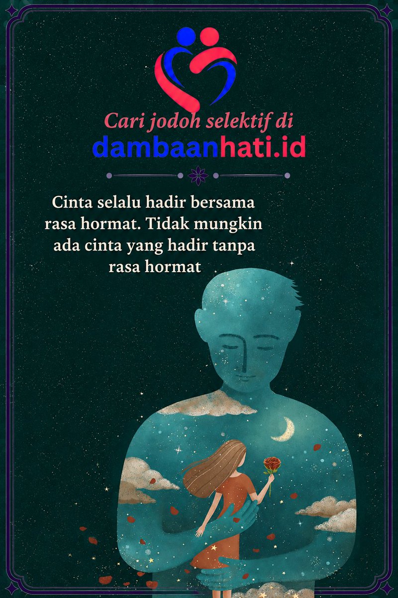 1dambaanhati's tweet photo. Cinta dan rasa Hormat

https://t.co/V041JChqKe cari jodoh selektif dengan privasi yang terjaga.

#cinta, #jodoh #carijodoh #dambaanhati #cintacarijodoh https://t.co/Lal0EvBawY
