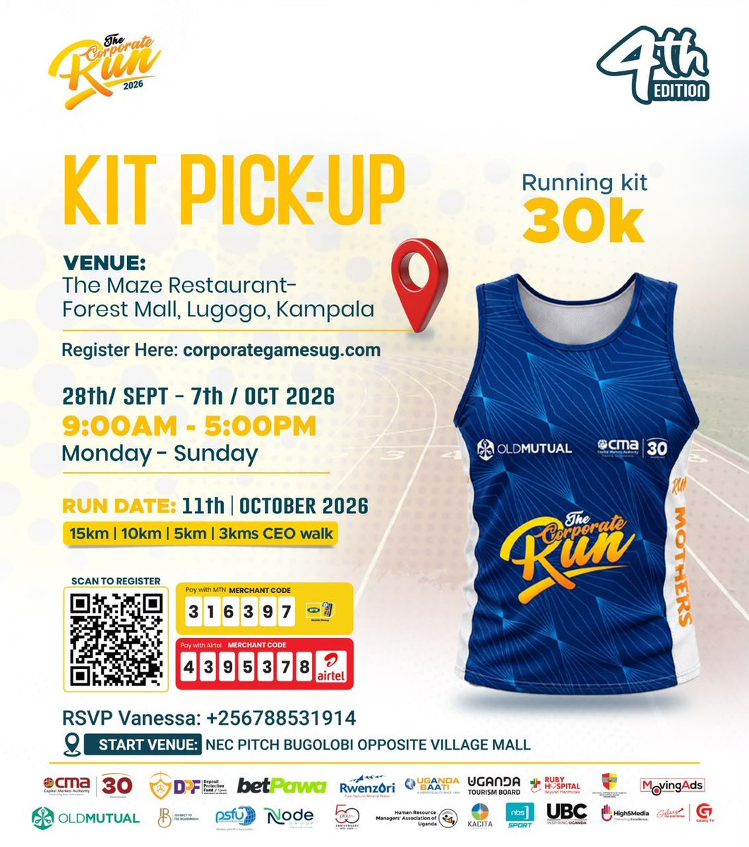 SheilahCandy's tweet photo. The road to the @CorporateRunUg is officially in progress!🔥

The kit collection is now OPEN, buy your kit online today and pick it up @themazelugogo from 9 AM–5 PM.

Get your kit, show up, and run for a cause that matters, safer motherhood for every expectant mother. 

Register today : https://t.co/WbWj970kr7

#CorporateRunUg2026 #RunForExpectantMothers