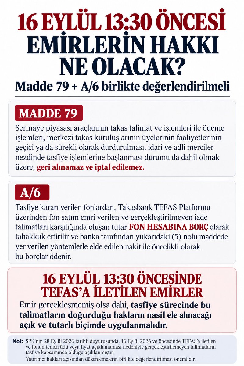 SierraMaestraVL's tweet photo. 16 Eylül 13:30 öncesi verilen emirler unutulmamalı.

Madde 79 ve A/6, yatırımcı haklarının tasfiye sürecinde de dikkate alınmasını gerektiriyor.

Hak kaybı değil, hakkın korunması.
#TLY #THF #TP2 #SPK #TERA https://t.co/LjhKO6dV17