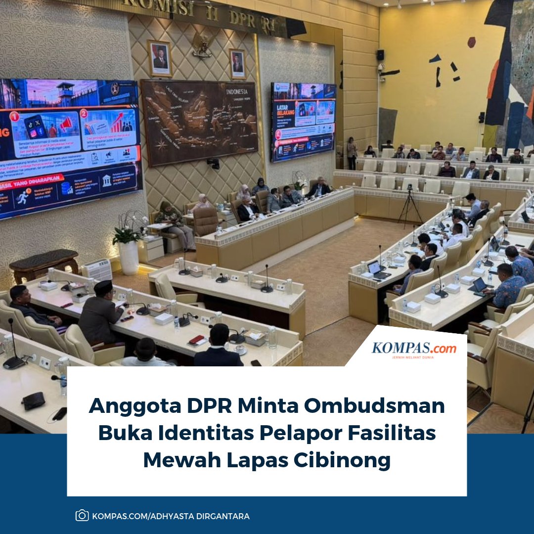 kompascom's tweet photo. Baca di sini: https://t.co/UZE0krTUg9 

Anggota Komisi II DPR RI Bob Andika Mamana Sitepu meminta Ombudsman RI membuka identitas pelapor fasilitas mewah di Lapas Cibinong. Ia menilai hal itu perlu agar temuan Ombudsman tidak dianggap dibuat-buat.

~KR #LapasCibinong #OmbudsmanRI [2026093010501551]