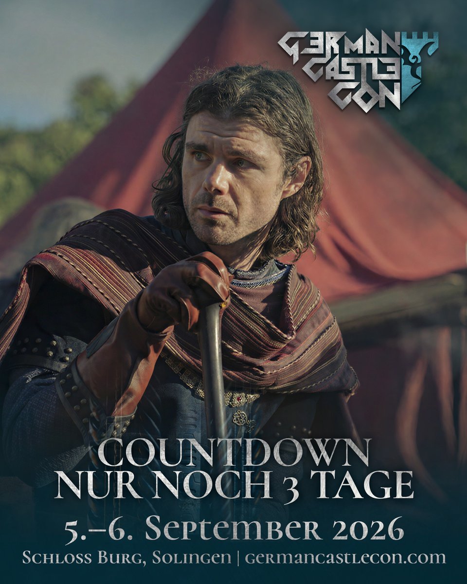 RezaFa_10's tweet photo. Photo shared by German Castle Con on September 1, 2026, tagging @germanfilmcomiccon. Only 3 days left until German Castle Con, September 5–6, 2026, at Schloss Burg, Solingen. https://t.co/5gN4ndlGMn