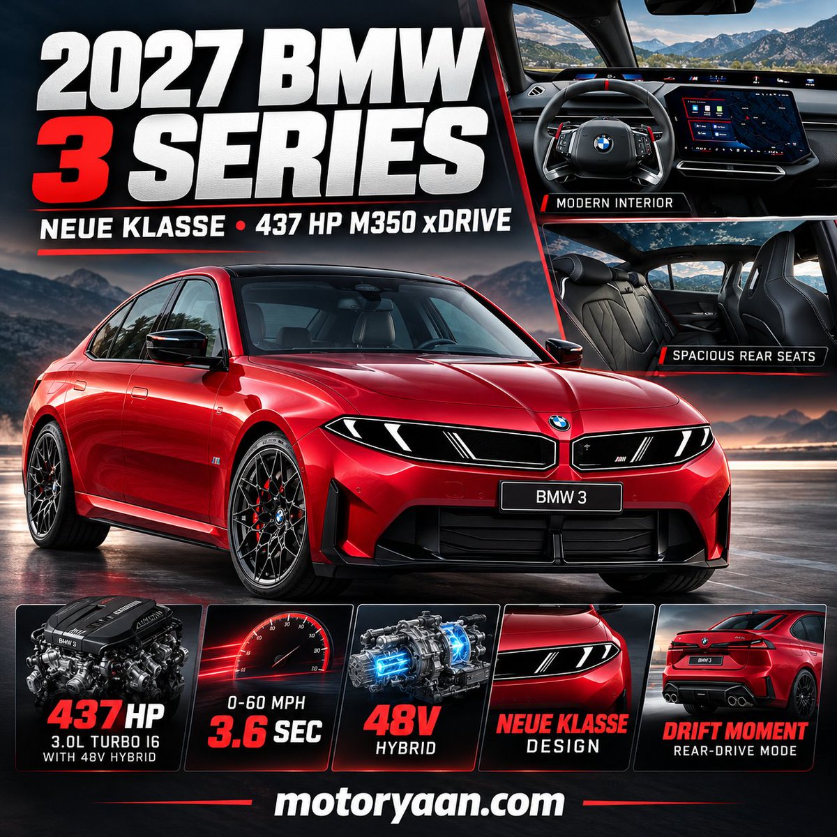 motor_yaan's tweet photo. 2027 BMW 3 Series is here with Neue Klasse design and a 437 HP M350 xDrive. 🔥
#BMW #BMW3Series #M350xDrive #NeueKlasse #Motoryaan https://t.co/9jLmuSuZSE