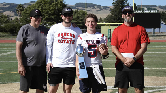 CalHiSports's tweet photo. .@HaroldAbend on his own road trip (to Chicago), but had time for @CalHiSports State Football Players of the Week.

1-of-6 makes CHSRB (w/honesty) of Coach Hotaling is.... @JacksonRhode5/@RanchoFootball...(@JustGusPD nomination). 

Rhodes + 5 honored.

🔗 https://t.co/cTU7aPen9D https://t.co/6xqzh4bqZh