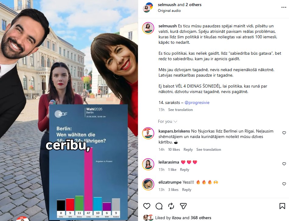 kSukevics's tweet photo. Sveiciens, @Progresivie un @suvajevs - vai šī ir oficiāla partijas nostāja atbalstīt ekstrēmi kreisas partijas idejas? (bildē- attiecīgā sieviete)

"Jaunu cilvēku uzticība progresīviem politiskajiem spēkiem gan Ņujorkā, gan Berlīnē dod man cerību, ka arī Latvijā politika var būt citādāka". - Selma Levrence, PRO tagadējā un iespējamā Saeimas deputāte (1). 

Bildē atrodamā dāma ir Berlīnes kreiso ekstrēmistu LINKE galvenā kandidāte, kura uzvarēja tikko notikušajās Berlīnes vēlēšanās. 
Par ko tad iestājas šī partija nacionālā līmenī (daži fakti)?

1. Vācijai jāizstājoties no NATO un pieprasa ieroču eksporta aizliegumu; esot jāveido "pacifistisku drošības politiku", tai skaitā, esot jālikvidē FRONTEX, kuru jāaizstāj ar valstiski finansētu cilvēku glābšanu Vidusjūrā.
2. Aicina reformēt ES, jo tā esot pārāk "neoliberāla un uz ekonomiku tendēta"
3. Uzstāj uz beznosacījumu tiesībām uz patvērumu, kā arī ir pret jebkādām deportācijām (tai skaitā, noziedznieku). Partija nepiekrīt nekādai patvēruma piešķiršanas noteikumu stiprināšanai, turklāt uzstāj, ka ikvienam, kurš ierodas Vācijā (nelegāli), jau no pirmās dienas būtu jāsaņem neierobežota darba atļauja. Partija arī aicina atzīt klimata pārmaiņas un nabadzību par oficiālu iemeslu/argumentu patvēruma pieprasīšanai un saņemšanai.
4. Aicina pārdalīt "negodīgo" cilvēku bagātību, nosakot augstākus nodokļus miljonāriem/miljardiem, kā arī paaugstinot mantojuma nodokli.

Nemaz nerunājot par partijas dažu biedru (ne)tiešo saikni ar Vācijā zināmiem noziedzības klaniem (2).

Vēl interesantāk ir tas, ka attiecīgā dāma vēl 2025.gadā bija kreiso ekstrēmistu organizācijas "Rote Hilfe" biedrs. Organizāciju, kuru Vācijas Satversmes Aizsardzības birojs oficiāli ir atzinis par "lielāko un vienu no nozīmīgākajām grupām Vācijas galēji kreiso ekstrēmistu vidē" un kura pielietot arī "fizisku spēku" savu mērķu sasniegšanai (3).

Tā ir tā "citādākā politika" par kuru runā Selma un kuru vēlas PRO Latvijā? 

Kamēr šādas pozīcijas uztur un uzskata par labu esam pat PRO Saeimas deputāti, tikmēr PRO jātur pa gabalu no jebkādas iespējamas pārstāvniecības nākamajā valdībā.

Par Selmas pieminētajām vēlēšanām Berlīnē, kā arī  vairāk info par piesaukto LINKE dāmu var izlasīt šeit:
https://t.co/ceHx7ZRvqX

1) https://t.co/l0Wzl0DWrc

2)https://t.co/34NmdwUnUx

3) https://t.co/gkUnYNo0is