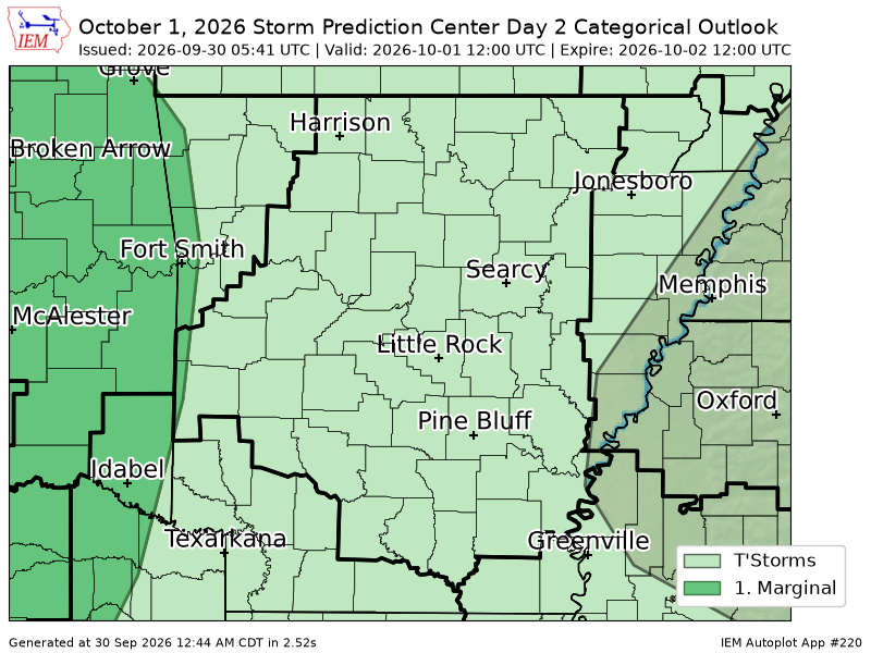 ChiefKeith's tweet photo. #SPC issues Day 2 Marginal Convective Risk at Sep 30, 5:41z for LZK https://t.co/kKnViwg5BX https://t.co/q333U6w4gU