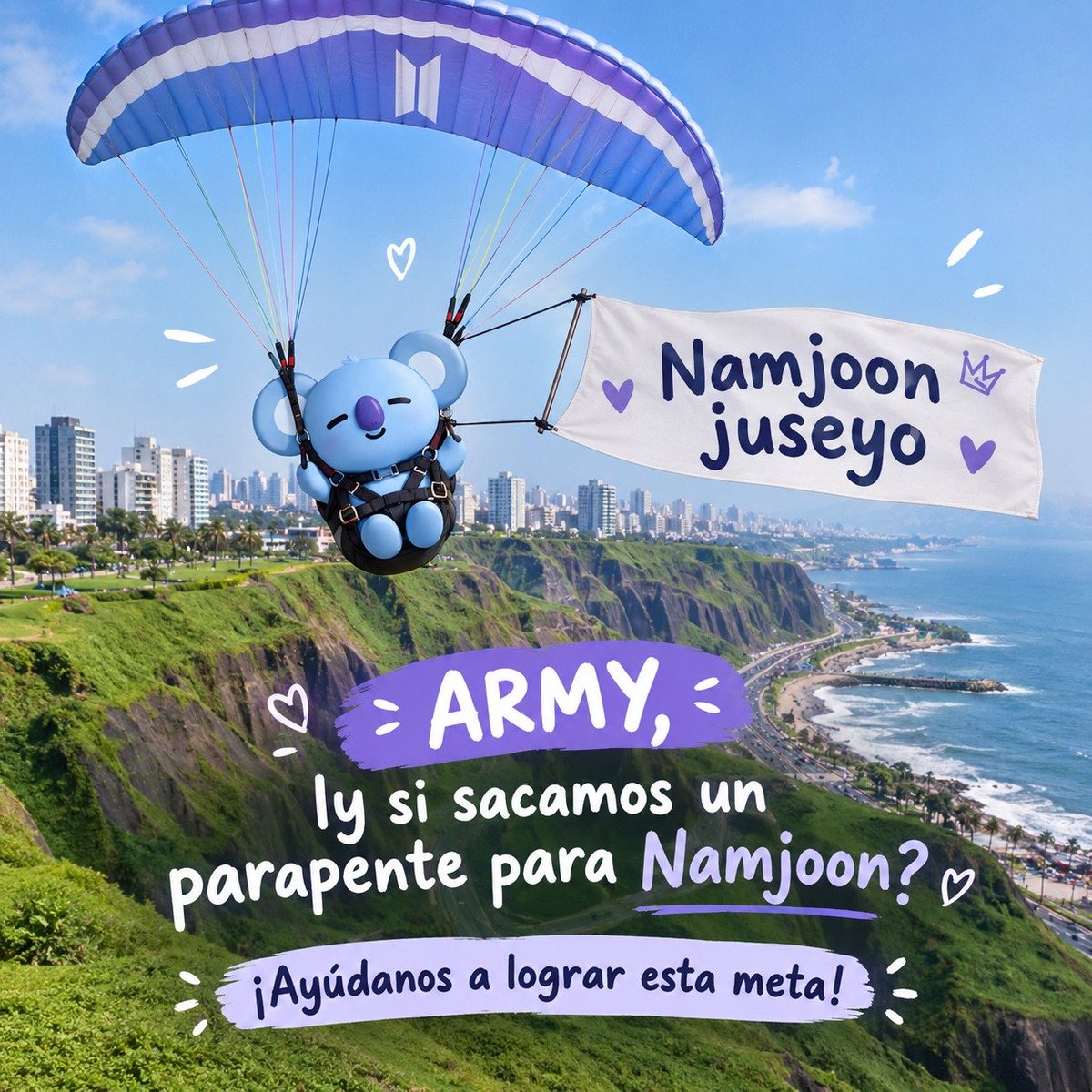 equalitysev7n's tweet photo. AYUDEMOS A LOGRAR EL PARAPENTE DE NAMJOON EN PERÚ 🇵🇪💜

Hasta el momento Namjoon es el único que aún no cuenta con un parapente de bienvenida por su llegada a Perú. Por eso, queremos unirnos para hacerlo posible y darle la bienvenida que merece. 🙌🏼

Se está realizando una colecta de donaciones por @namu_lovers_pe para poder llevar a cabo este hermoso proyecto. Si deseas apoyar y formar parte de este detalle especial, puedes donar a los siguientes números:

• PLIN: 955776745
• YAPE: 943399391
(A nombre de: Geraldine Alvarado)

Cada aporte, grande o pequeño, nos ayudará a acercarnos a este objetivo. Muchas gracias a todas las personas que se sumen y nos ayuden a hacer realidad esta bienvenida para Namjoon 💜