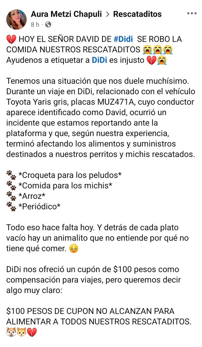 LicAnimalista's tweet photo. Atención @DiDi_Mexico es urgente den una solución a este asunto, no se vale que su conductor robe el alimento de un albergue. Atención aquí #NoticiaCriminal @FiscaliaCDMX @BerthaAlcalde https://t.co/KFW6m6PH0x
