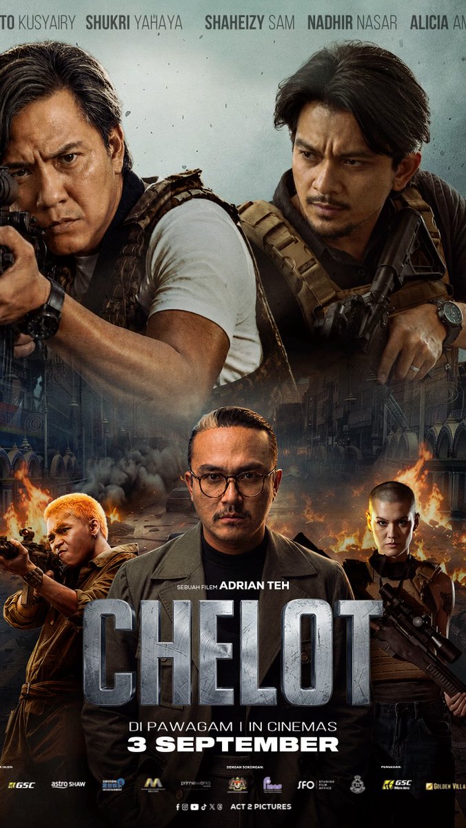 CaNBeY63's tweet photo. Mark your calendars for Adrian Teh’s action film CHELOT, starring Beto Kusyairy, Shukri Yaraya, Shaheizy Sam, Nadhir Nasar, and Alicia Amin. In cinemas 3 September. https://t.co/GBFszg7w9T
